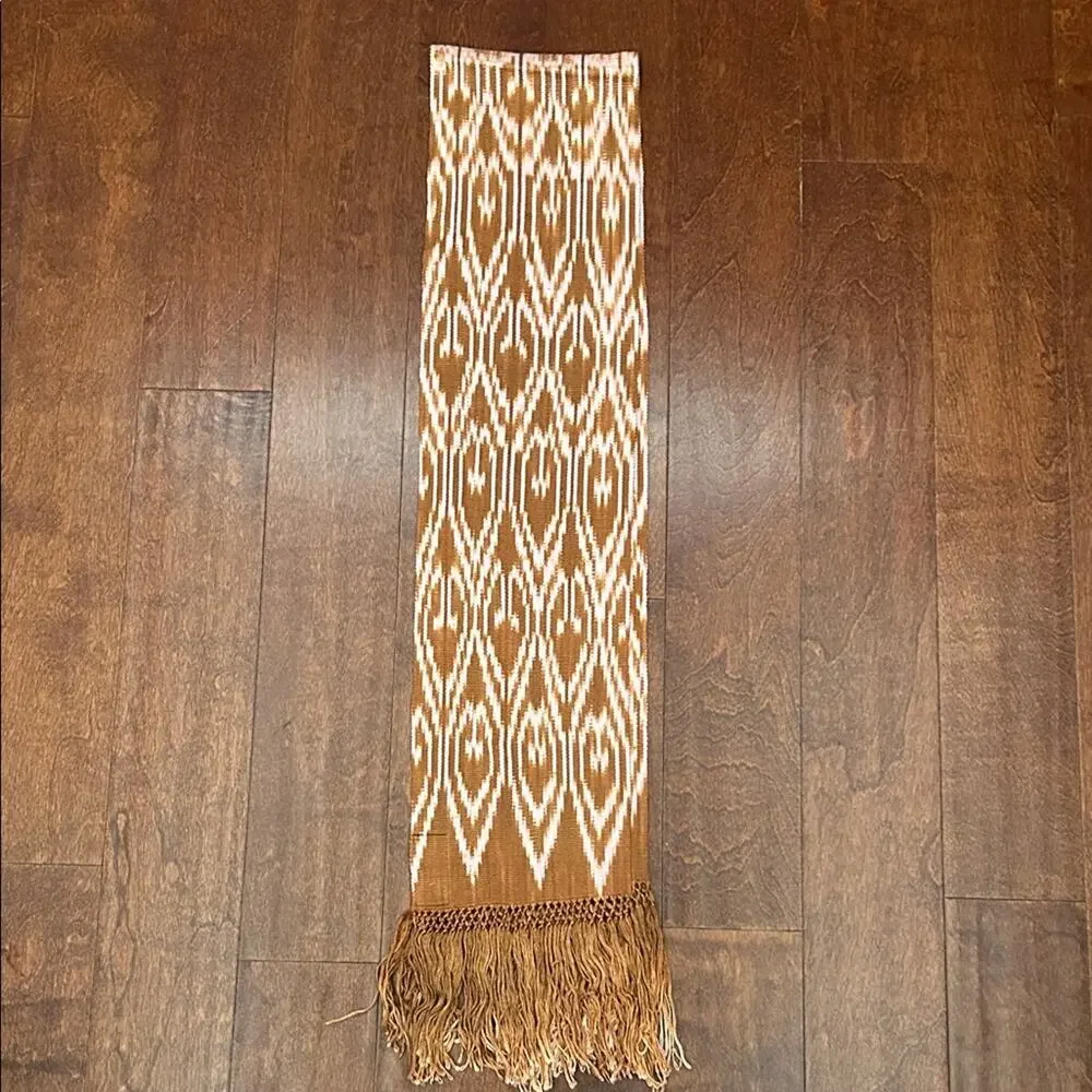 Chic Handmade Tan and Pink Ikat Patterned Scarf with Fringed Ends From Ecuador